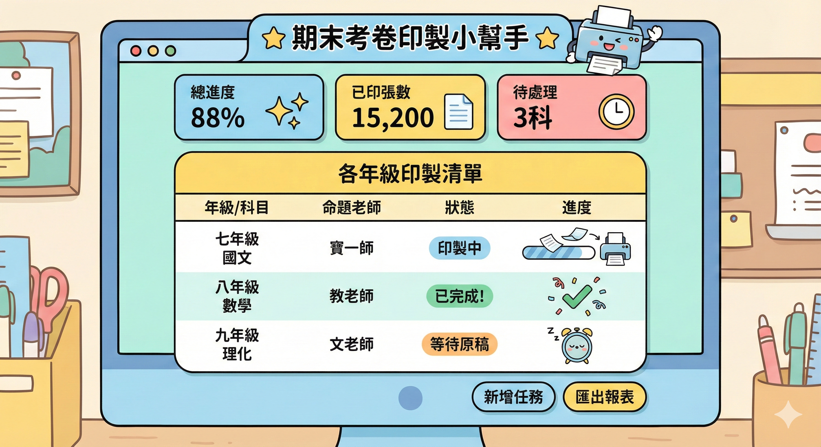 期末考卷印製統計